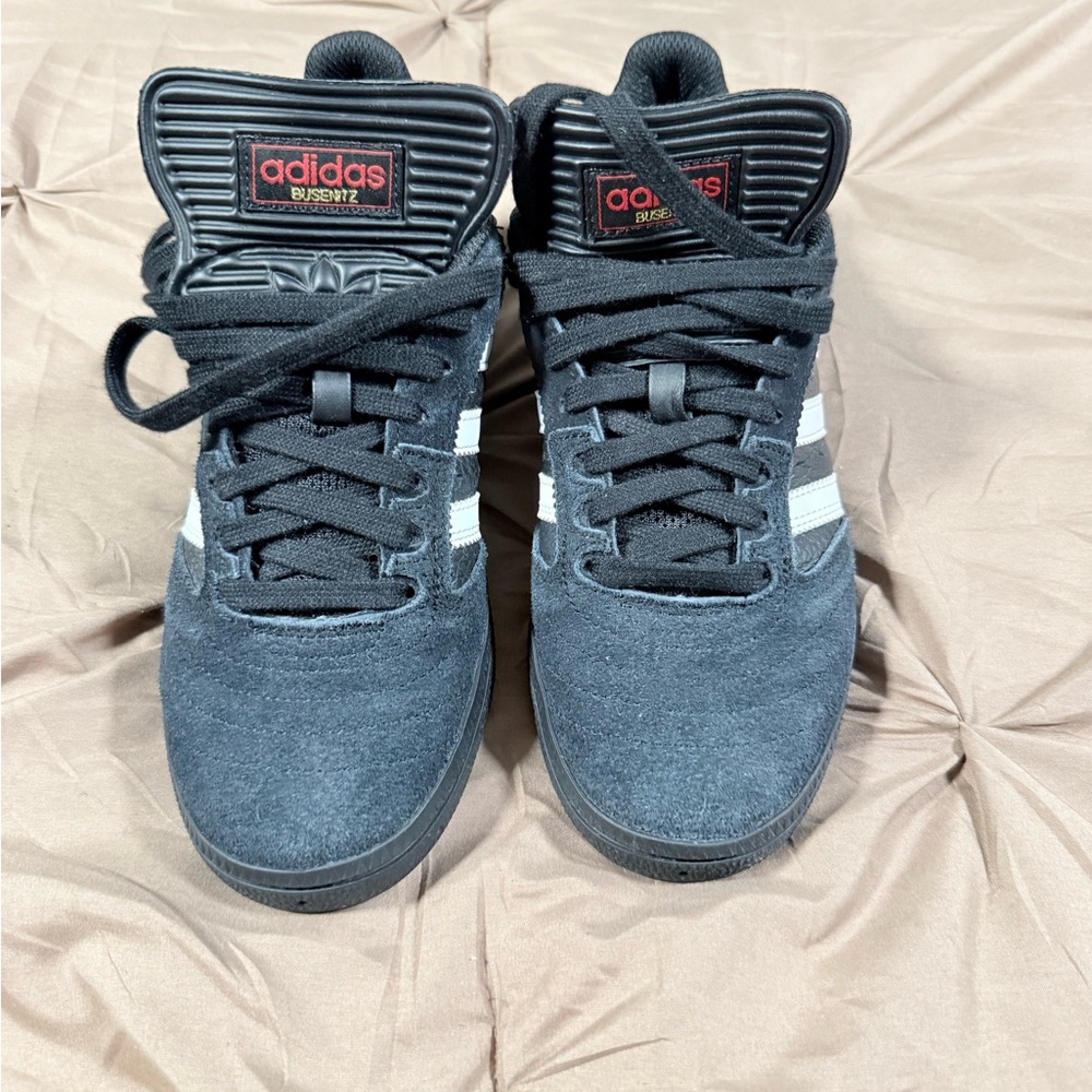 adidas Busenitz Black Suede Sneakers with White Stripes